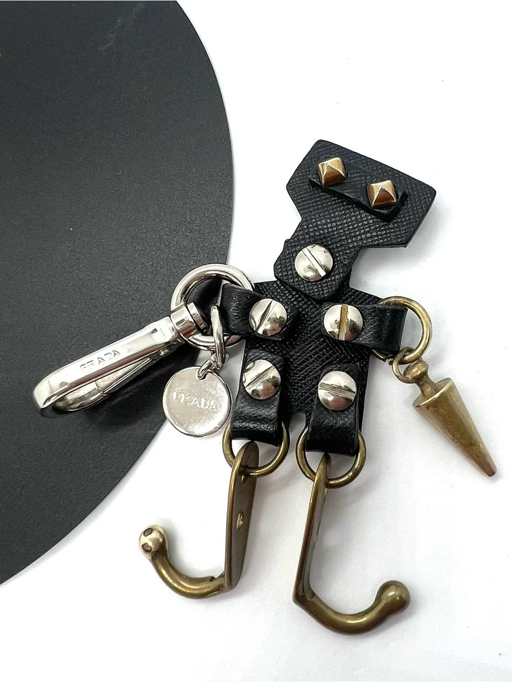 Prada Edward Robot Trick Black Saffiano Leather Keychain Bag Charm